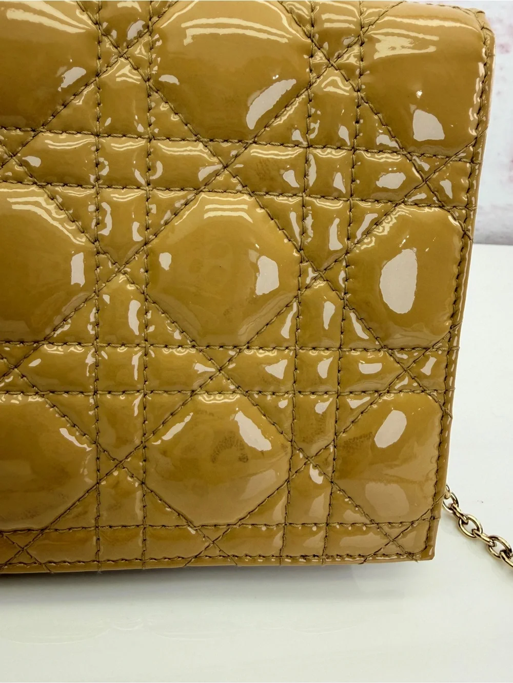 Christian Dior Patent Cannage Lady Dior Convertible Clutch Beige